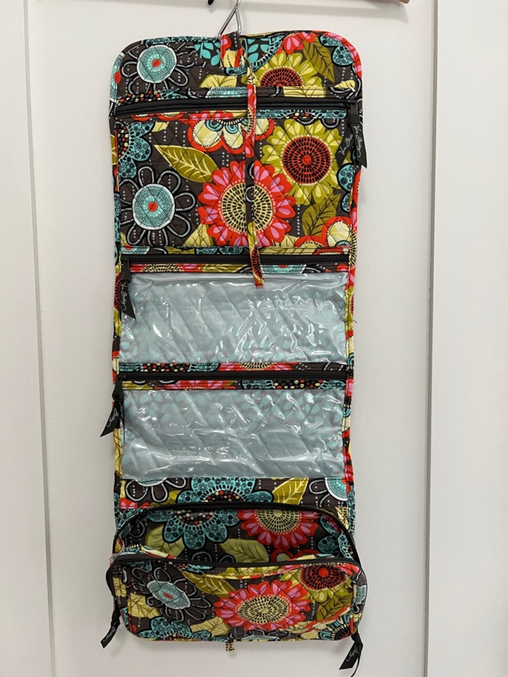 Vera Bradley Floral Quilted Cosmetic Bag in Teal, Red, Yellow, Brown